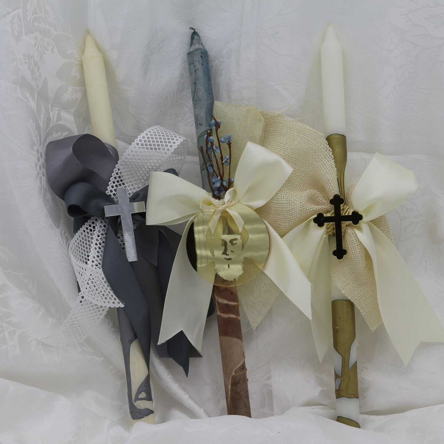 Silver Marble Roman Cross Candle