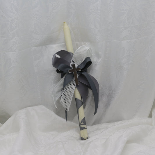 Silver Marble Roman Cross Candle